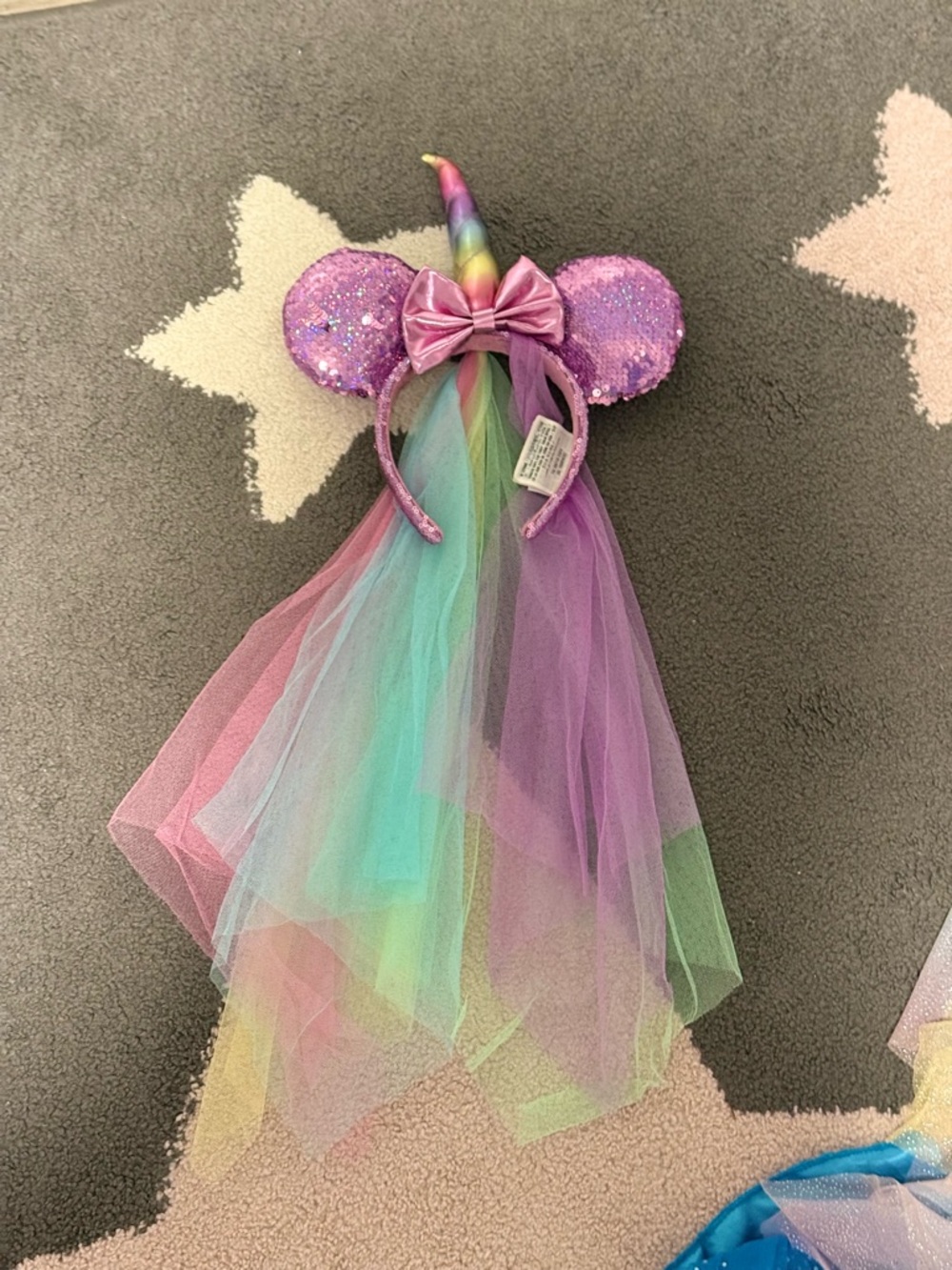 Disney Parks Unicorn Minnie Ears Rainbow Veil Sequin Headband Purple - Picture 3 of 6